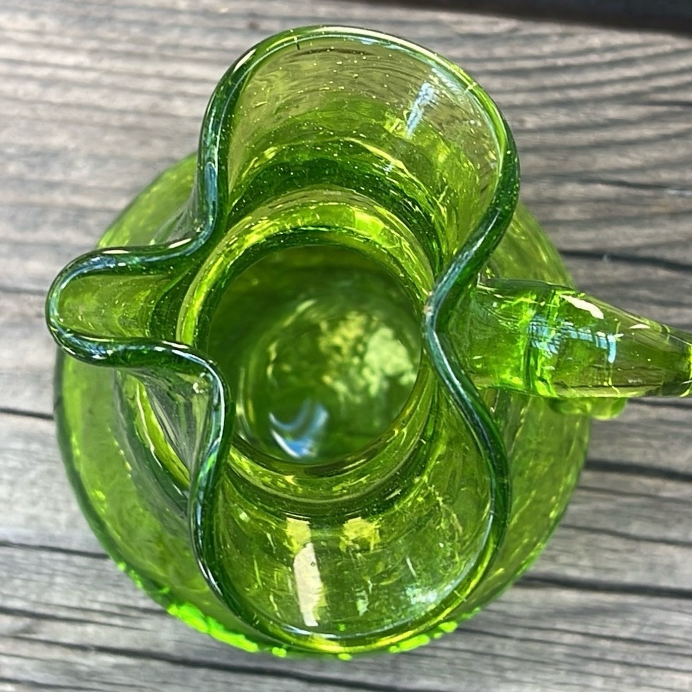 Vintage Green Crackle Glass Pitcher Art Glass - Picture 2 of 8